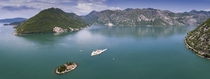 Aerial shot over the Bay of Kotor Montenegro 