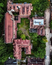 Aerial view of an abandoned nunnery England 
