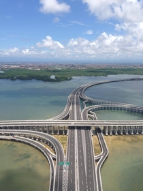 Aerial view of Bali toll road above the sea 
