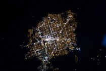 Aerial view of Las Vegas at night  X 