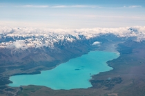 Aerial View of Mt Aoraki and Lake Pukaki in New Zealand 