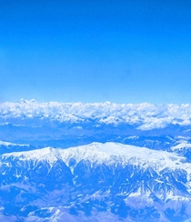 Aerial view of the Indian Himalayas while flying into Jammu Airport Jammu amp Kashmir India 