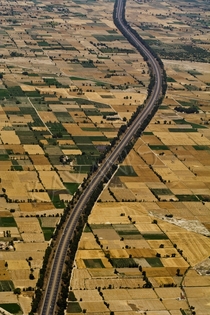 Aerial view of the M Motorway cutting through the plains of Punjab  By Tahir Kayani  x-post rExplorePakistan