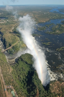 Aerial view of Victoria Falls on the Zambezi River in southern Africa 