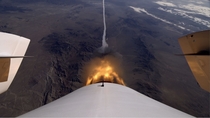 Aft end of SpaceShipTwo during powered flight 