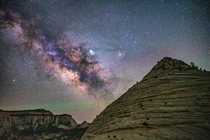 After a long night of climbing we were treated to the milky way rising over Zion