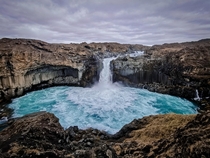 Aldeyjarfoss in Iceland with crystal blue water 