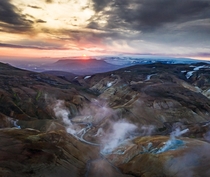 Almost midnight sun  am in the Icelandic Highlands at a geothermal active area  Insta glacionaut