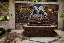 Altar at an abandoned prison in northern Thailand once held a Buddha statue but has been converted into something else Info below 