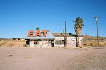 An abandoned cafe in the Mojave Desert Between Las Vegas and Los Angeles