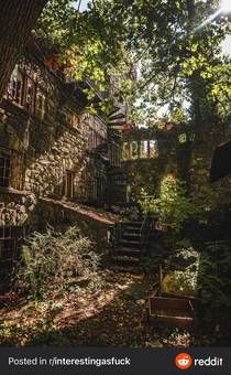 An abandoned castle and a spiral staircase