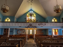 An abandoned church in Northern Michigan known for its blue interior