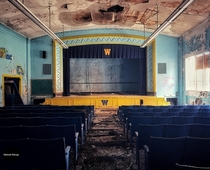 An abandoned elementary school auditorium