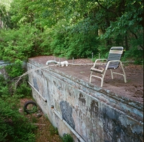 An abandoned resort pool deep in the woods
