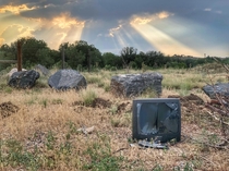 An abandoned television alongside the road Colorado