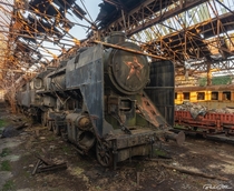 An abandoned train with a red star of the red star for the Soviet Union