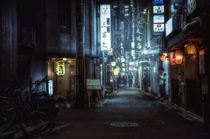 An alleyway in Kyoto at night  by CedPowder