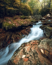 An autumn waterfall in the Blue Ridge North Carolina 