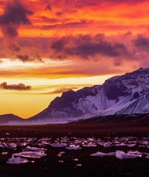 An epic sunset over Diamond Beach Iceland 