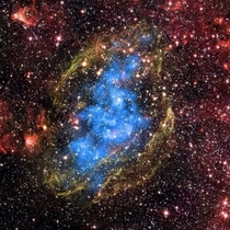 An expanding supernova remnant W is  light-years away in the constellation of Aquila The image is  light-years across