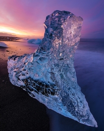 An -foot-tall chunk of ice on that famous black sand beach in Iceland 