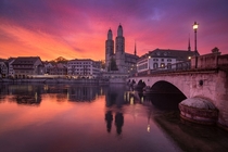 An incredibly colorful sunrise in Zurich 