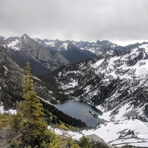 An interesting view of Lake Ann from atop a nearby mountain Maple Pass Washington 