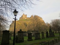 An OldAbandoned Graveyard Looking onto Edinburgh Castle in Scotland 