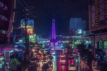 An overfiltered picture of South Caloocan Philippines during a rainy night 