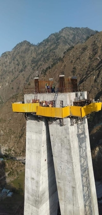 Anjikhad Bridge Kashmir IndiaRail Link Pylon Box placed Construction of Anchor Pylon wil now start