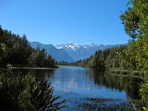 Aoraki and Mt Tasman viewed from Lake Matheson NZ 