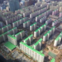 Apartment buildings that look like a circuit-board from the  Building in Seoul South Korea  