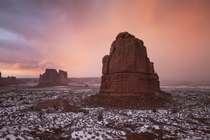 Arches National Park Utah after a brief snowfall 