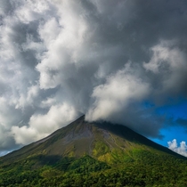 Arenal Volcano Costa Rica emitting steam 