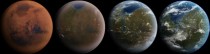 Artists conception of the terraforming of Mars in four stages of development 