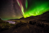 Aurora and the Faint Milky Way over Kleifarvatn Iceland 