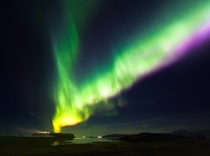 Aurora Borealis at Reynisfjara Beach near Vik Iceland 