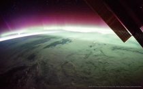 Auroras photographed from the ISS on expedition  For this picture I combined  consecutive images to reduce noise and improve color and low-light detail