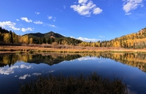 Autumn mountain reflection Gold camp road in Colorado OC