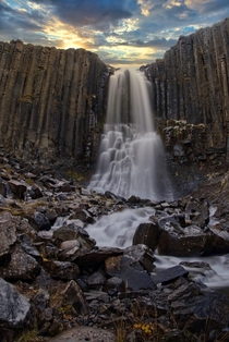 Basalt waterfall near stulagil canyon in Iceland x 