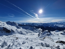Beautiful afternoon scenes in the French Alps Val Thorens 