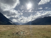 Beautiful sunlight at the Eglington Valley in Fiordland National Park New Zealand OC 