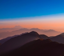 Beautiful sunrise with layers of hills and mountain  Nawalparasi Nepal 