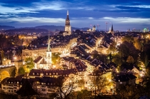 Bern Switzerland - Nightfall on the Old City 