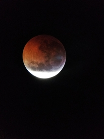 Best photo I got of the lunar eclipse tonight coming out of Louisiana
