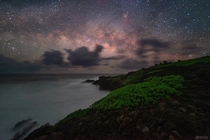 Between rain storms I got a quick glimpse of the beautiful night sky while camping at Kipahulu in Maui Hawaii 
