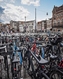 Bikes bikes and more bikes in Amsterdam Netherlands 