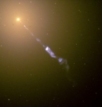 Black Hole-Powered Jet of Electrons and Sub-Atomic Particles Streams From Center of Galaxy M 