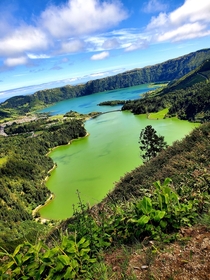 Blue and Green lake in the Azores Amazing sight 