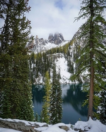 Blue Lake and Liberty Bell Mountain WA under their first snowfall back in October 